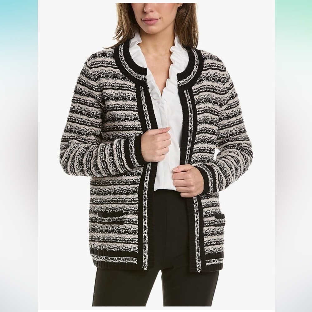 Anne Klein Mix Stitch Short Wool-Blend Cardigan, Black & White, Size 1X - NWOT.